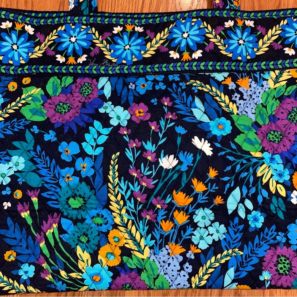 Large Vera Bradley Blue Colorful Floral Paisley Tote Bag - Picture 3 of 12